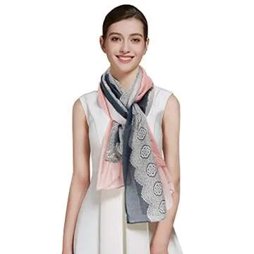 Stylish GERINLY Lace Printed Scarves for Women - Grey Coral