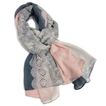 Stylish GERINLY Lace Printed Scarves for Women - Grey Coral