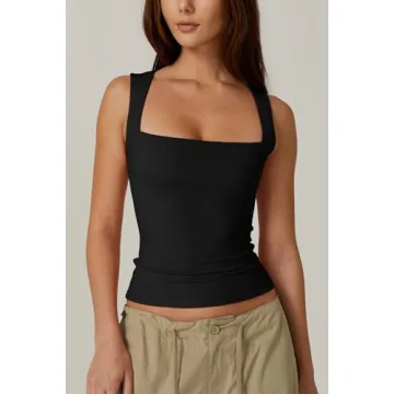 QINSEN Women's Square Neck Sleeveless Tank Top - Stylish & Comfortable