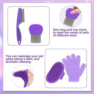 VCZONE Pink 8 Pcs Small Animal Grooming Kit, Includes Pet Nail Clipper and File, Flea Comb, Pet Shampoo Bath Brush, Pet Shedding Slicker Brush, Bath Massage Glove, Cleaning Comb