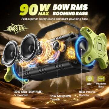 W-KING Bluetooth Speaker, 90W Peak 50W Portable Speakers Wireless, Deep Bass, Hi-Fi Loud Sound, IPX6...