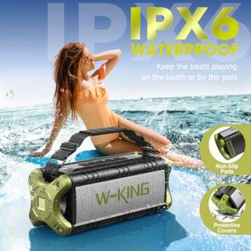 W-KING Bluetooth Speaker, 90W Peak 50W Portable Speakers Wireless, Deep Bass, Hi-Fi Loud Sound, IPX6 Waterproof, 40H, EQ, Stereo Pairing, DSP, 4 Drivers, TF, AUX, NFC, for Outdoor, Party, Home, Travel
