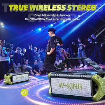 W-KING Bluetooth Speaker, 90W Peak 50W Portable Speakers Wireless, Deep Bass, Hi-Fi Loud Sound, IPX6 Waterproof, 40H, EQ, Stereo Pairing, DSP, 4 Drivers, TF, AUX, NFC, for Outdoor, Party, Home, Travel