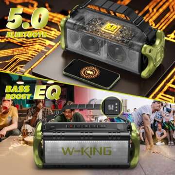 W-KING Bluetooth Speaker, 90W Peak 50W Portable Speakers Wireless, Deep Bass, Hi-Fi Loud Sound, IPX6 Waterproof, 40H, EQ, Stereo Pairing, DSP, 4 Drivers, TF, AUX, NFC, for Outdoor, Party, Home, Travel