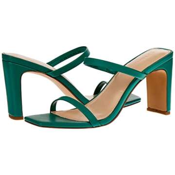 The Drop Women's Avery Square Toe Two Strap High Heeled Sandal, Ultramarine Green, 8