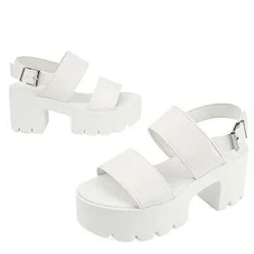Stylish Women's Chunky Platform Sandals - White Jaffa1