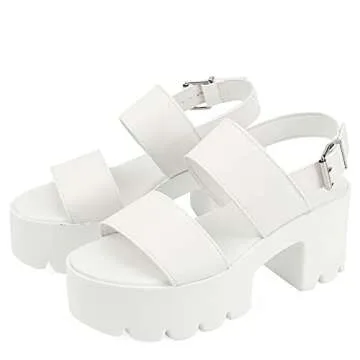 Stylish Women's Chunky Platform Sandals - White Jaffa1