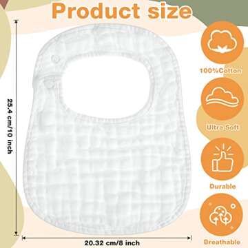 Reginary 30 Pack White Muslin Baby Bibs for Boy Girl Adjustable 6 Layers Cotton Baby Bandana Drool B...