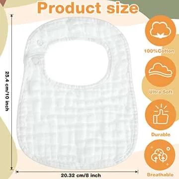 Reginary 30 Pack White Muslin Baby Bibs for Boy Girl Adjustable 6 Layers Cotton Baby Bandana Drool B...