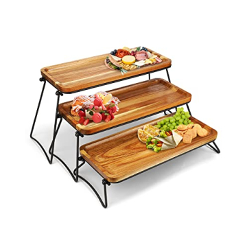 3 Tier Acacia Wooden Cupcake Stand | Rustic Dessert Display for Parties