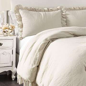 Lush Decor Reyna Ruffle Comforter Set - 3 Piece Cozy Ruffled Bedding Set - Timeless Elegance and Com...