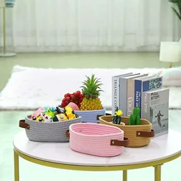 ABenkle Small Woven Cotton Rope Basket for Stylish Storage