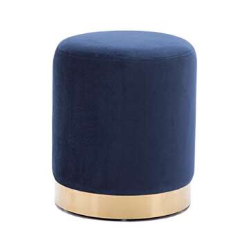 DAGONHIL Modern Round Velvet Ottoman,Upholstered Make-up Short Stools with Gold Plating Base,Foot Stool for Living Room,Pack of 1,Blue