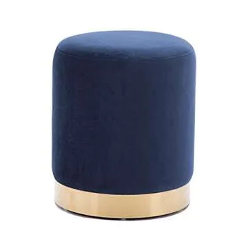 DAGONHIL Modern Round Velvet Ottoman,Upholstered Make-up Short Stools with Gold Plating Base,Foot Stool for Living Room,Pack of 1,Blue