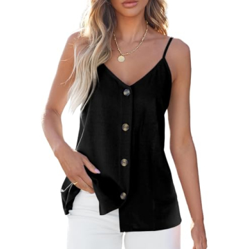 BLENCOT Trendy Button Down Tank Top - Casual Summer V Neck Sleeveless for Women