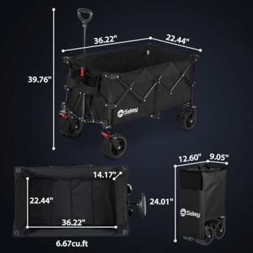 Sekey 220L Collapsible Foldable Wagon with 330lbs Weight Capacity, Heavy Duty Folding Utility Garden Cart with Big All-Terrain Beach Wheels & Drink Holders. Black