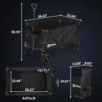 Sekey 220L Collapsible Foldable Wagon with 330lbs Weight Capacity, Heavy Duty Folding Utility Garden Cart with Big All-Terrain Beach Wheels & Drink Holders. Black