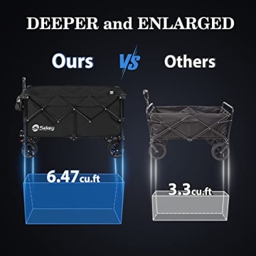 Sekey 220L Collapsible Foldable Wagon with 330lbs Weight Capacity, Heavy Duty Folding Utility Garden Cart with Big All-Terrain Beach Wheels & Drink Holders. Black