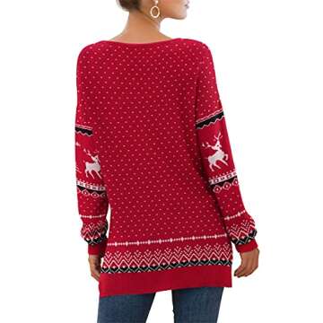 GRECERELLE Women's Fall and Winter Long Sleeve Side Split Loose Casual Pullover Christmas Sweater Tunic Tops FP Xmas Elk Red-Medium
