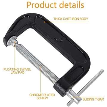 2 Inch C-Clamp Set, Heavy Duty Steel C Clamp Industrial Strength C Clamps for Woodworking, Welding, ...
