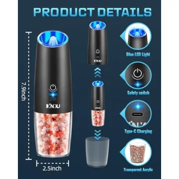 XinXu Electric Salt and Pepper Grinder Set - One Hand Operation