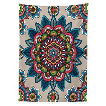 Ambesonne Mandala Tablecloth, Retro Turkish with Unique Leaf Flower Meditation Tribal Art Print, Rec...