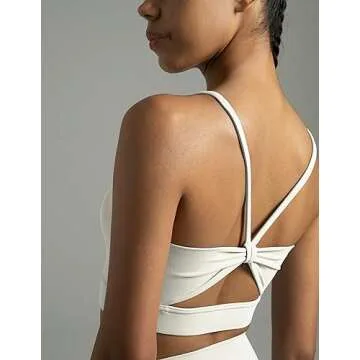 Colorfulkoala Women's Dreamlux Bowknot Strappy Sports Bras Light Impact Workout Yoga Tops(S, White)