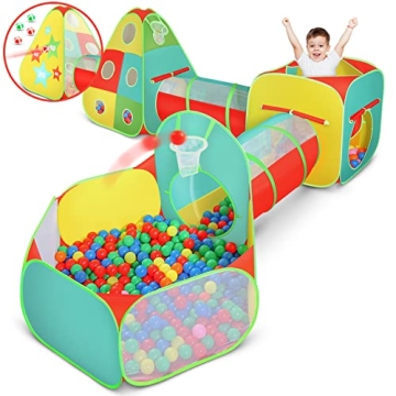 Kids Play Tent with Ball Pit & Tunnel - Indoor Outdoor Fun