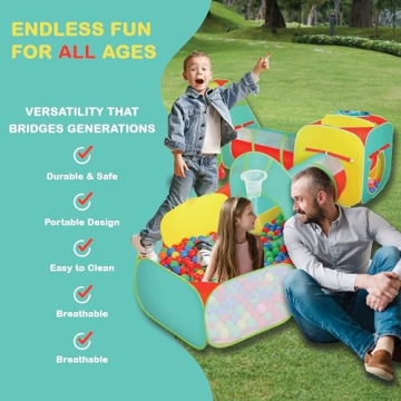 Kids Play Tent with Ball Pit & Tunnel - Indoor Outdoor Fun