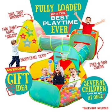 Kids Play Tent with Ball Pit & Tunnel - Indoor Outdoor Fun