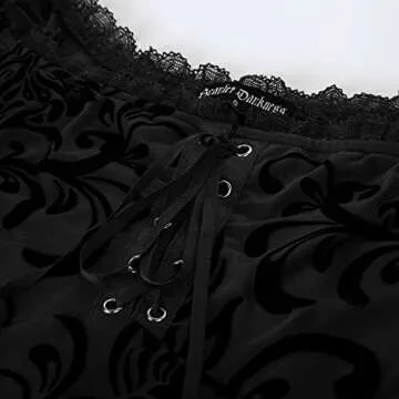 Women Vintage Short Sleeve Shirt Off The Shoulder Blouse Lace Up Sheer Mesh Top S Black