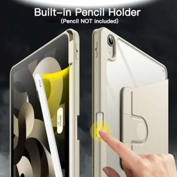 JETech Rotating Case for iPad Air 11-Inch M2 (2024), iPad Air 5/4 (2022/2020 5th/4th Generation 10.9-Inch), 360 Degree Rotation Protective Stand Cover Clear Back, Auto Wake/Sleep (Starlight)