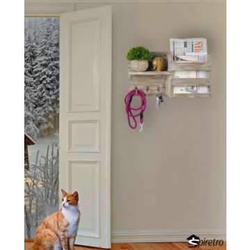 Spiretro Rustic Wooden Wall-Mounted Key Hooks Holder & Mail Sorter | Farmhouse Decor | 3 Metal Hooks...