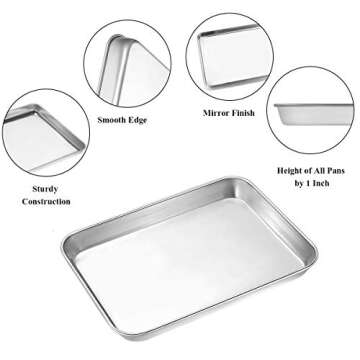 Wildone Baking Sheet Set of 2 - Stainless Steel Cookie Sheet Baking Pan, Size 9 x 7 x 1 inch, Non Toxic & Heavy Duty & Mirror Finish & Rust Free & Easy Clean