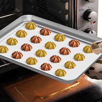 Wildone Baking Sheet Set of 2 - Stainless Steel Cookie Sheet Baking Pan, Size 9 x 7 x 1 inch, Non Toxic & Heavy Duty & Mirror Finish & Rust Free & Easy Clean