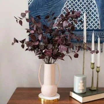 HyeFlora 5PCS Artificial Fall Eucalyptus Leaves Stem Plants, 32.7 inch Fake Leaves Autumn Greenery Branches Burgundy Shrubs Silk Faux Foliage DIY Stems for Thanksgiving Festival Home Kitchen Farmhouse