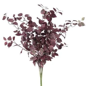 HyeFlora 5PCS Artificial Fall Eucalyptus Leaves Stem Plants, 32.7 inch Fake Leaves Autumn Greenery Branches Burgundy Shrubs Silk Faux Foliage DIY Stems for Thanksgiving Festival Home Kitchen Farmhouse