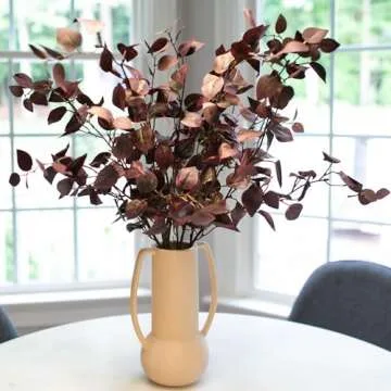 HyeFlora 5PCS Artificial Fall Eucalyptus Leaves Stem Plants, 32.7 inch Fake Leaves Autumn Greenery Branches Burgundy Shrubs Silk Faux Foliage DIY Stems for Thanksgiving Festival Home Kitchen Farmhouse