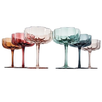 KHEN Flower Vintage Wavy Glass Coupes Set - 6 Stunning Colors