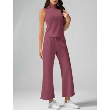 Casly Lamiit Summer Two Piece Outfits 2025 Spring 2 Piece Beach Casual Sweat Suit Sets Wide Leg Crop Pant Lounge Set Travel Vacation Cruise Athletic Clothing Set Tracksuit Fuchsia Plus Size 2XL