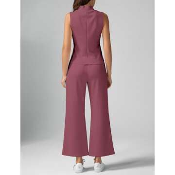 Casly Lamiit Summer Two Piece Outfits 2025 Spring 2 Piece Beach Casual Sweat Suit Sets Wide Leg Crop Pant Lounge Set Travel Vacation Cruise Athletic Clothing Set Tracksuit Fuchsia Plus Size 2XL