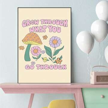 Mcanpst Flowers Mushrooms Poster Hippie Style 70's Retro Groovy Slogan Wall Art Prints Decor Aesthet...
