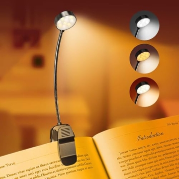 KTEBO Rechargeable Book Reading Light - Adjustable Brightness, 3 Color Temperatures, 30+ Hours Runti...