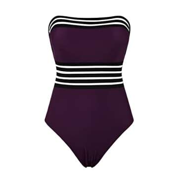 Hilor Women's Tummy Control One Piece Bathing Suits Sexy Strapless Swimsuits Mesh Tummy Control Swimwear Deep Merlot M/US8-10
