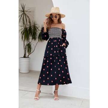 ABYOVRT Women Floral Embroidered Maxi Dress Long Puff Sleeve Square Neck Bohemian Flowy Dress with P...