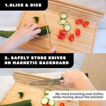 CHOP & STICK Cutting Board and Cheese Knife Set with Magnetic Knife Holder - XXL 18'' x 12'' x 1'' i...