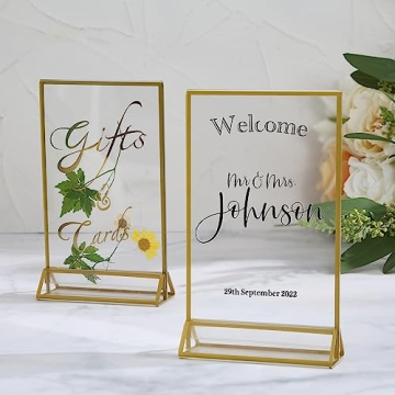 Elegant UNIQOOO Acrylic Sign Holders with Golden Border