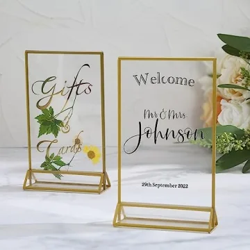 Elegant UNIQOOO Acrylic Sign Holders with Golden Border