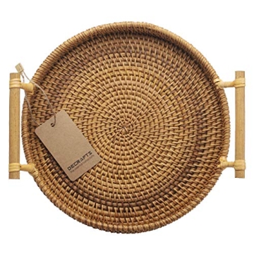 Elegant DECRAFTS Round Rattan Serving Tray 11 inches