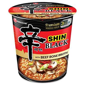 Nongshim Premium Shin Black Instant Ramen Noodle Cup, 6 Pack, Bold & Spicy, Beef Bone Broth, Microwa...